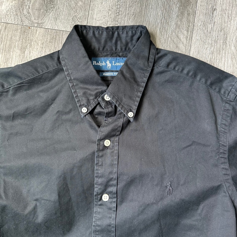 Vintage Ralph Lauren Black Short Sleeve Button Down Shirt Men's S Classic Fit